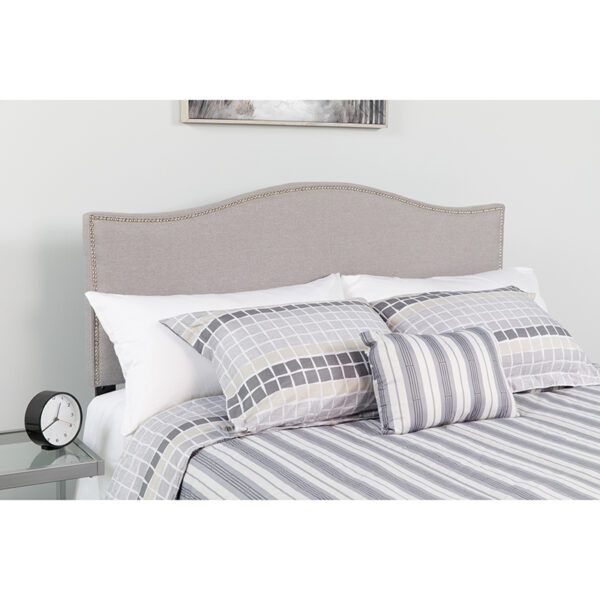Wholesale Lexington Upholstered King Size Headboard with Accent Nail Trim in Light Gray Fabric