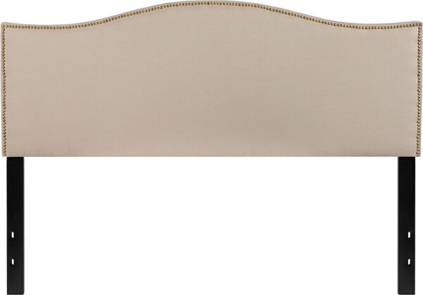 Lowest Price Lexington Upholstered Queen Size Headboard with Accent Nail Trim in Beige Fabric