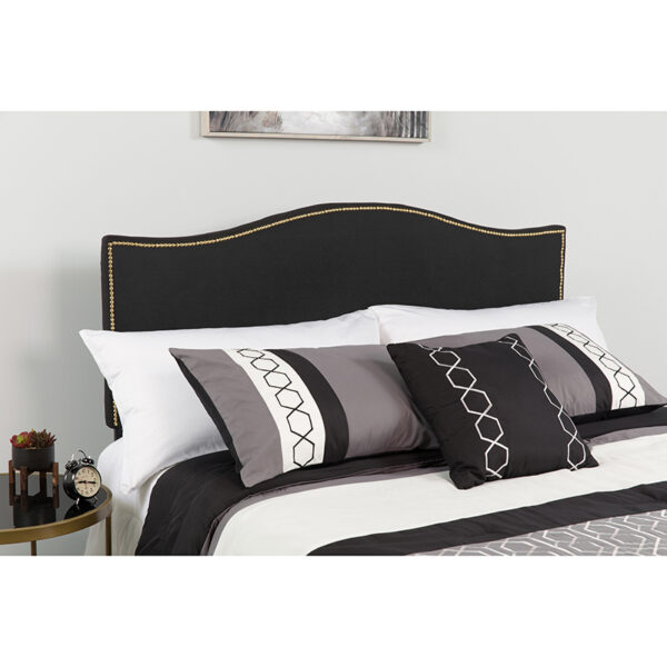 Wholesale Lexington Upholstered Queen Size Headboard with Accent Nail Trim in Black Fabric