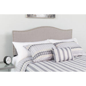 Wholesale Lexington Upholstered Queen Size Headboard with Accent Nail Trim in Light Gray Fabric
