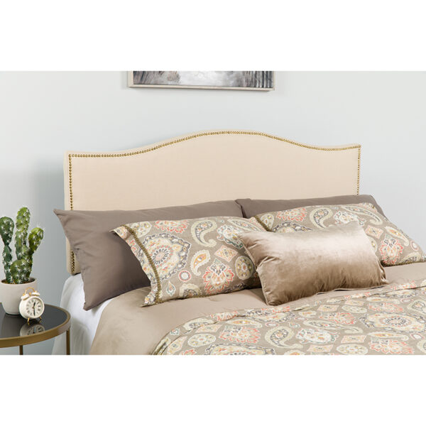 Wholesale Lexington Upholstered Twin Size Headboard with Accent Nail Trim in Beige Fabric