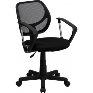 Wholesale Low Back Black Mesh Swivel Task Office Chair with Curved Square Back and Arms