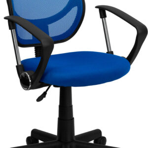 Wholesale Low Back Blue Mesh Swivel Task Office Chair with Curved Square Back and Arms