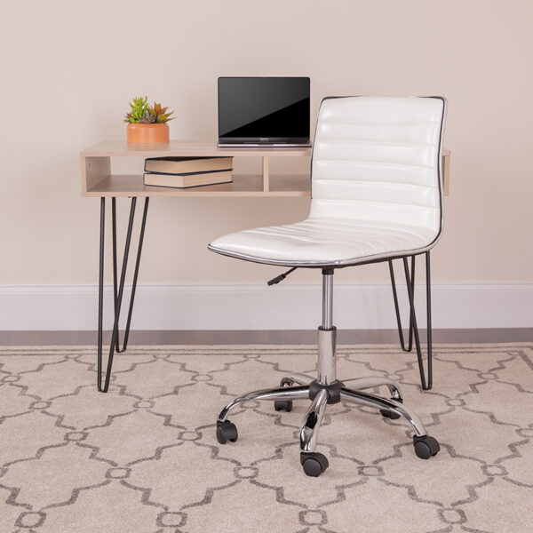 Lowest Price Low Back Designer Armless White Ribbed Swivel Task Office Chair