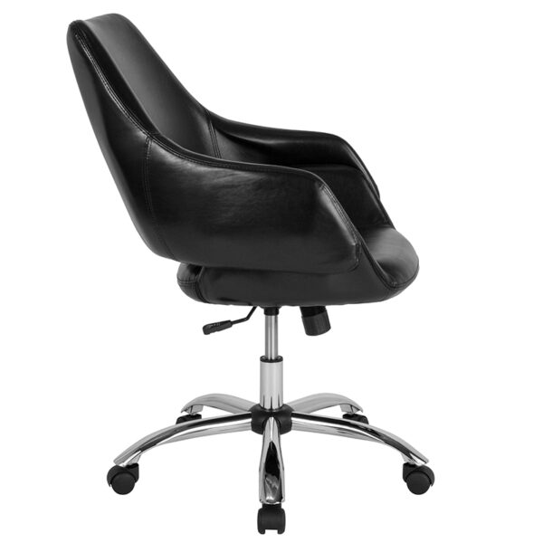 Lowest Price Madrid Home and Office Upholstered Mid-Back Chair in Black Leather