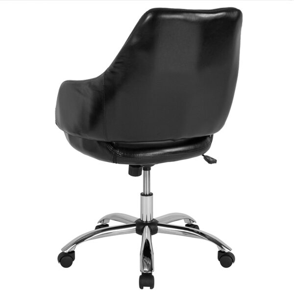 Contemporary Office Chair Black Leather Mid-Back Chair