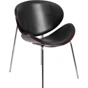 Wholesale Mahogany Bentwood Leisure Side Reception Chair with Black Leather Seat