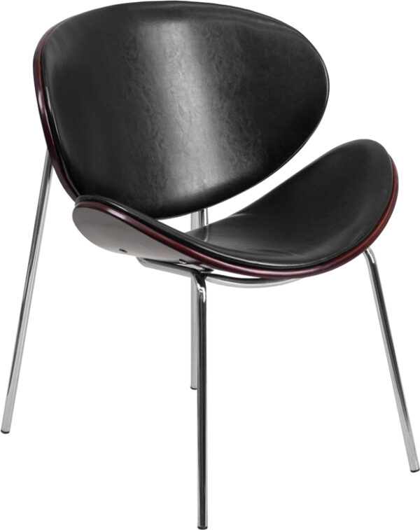 Wholesale Mahogany Bentwood Leisure Side Reception Chair with Black Leather Seat
