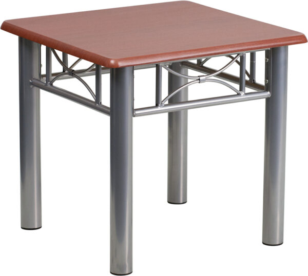 Wholesale Mahogany Laminate End Table with Silver Steel Frame
