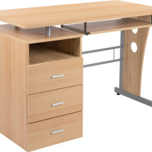 Wholesale Maple Desk with Three Drawer Pedestal and Pull-Out Keyboard Tray
