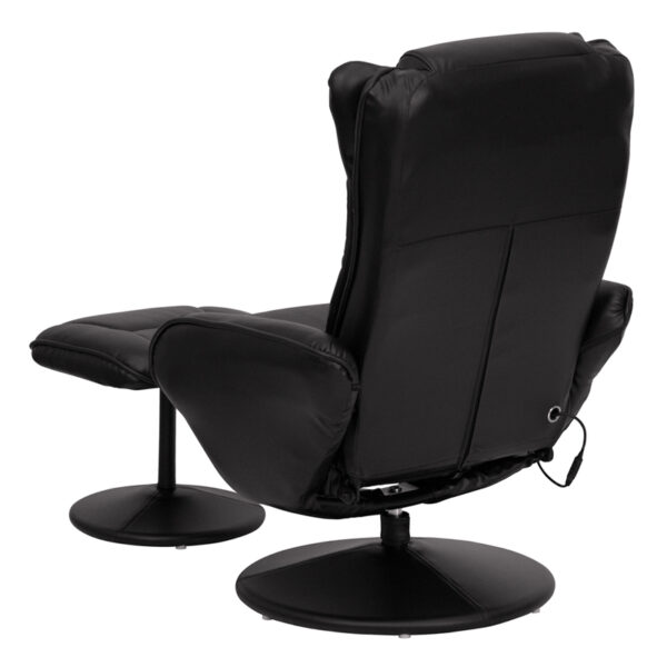 Recliner and Ottoman Set Massage Black Leather Recliner
