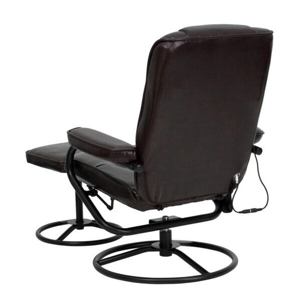 Recliner and Ottoman Set Massage Brown Leather Recliner