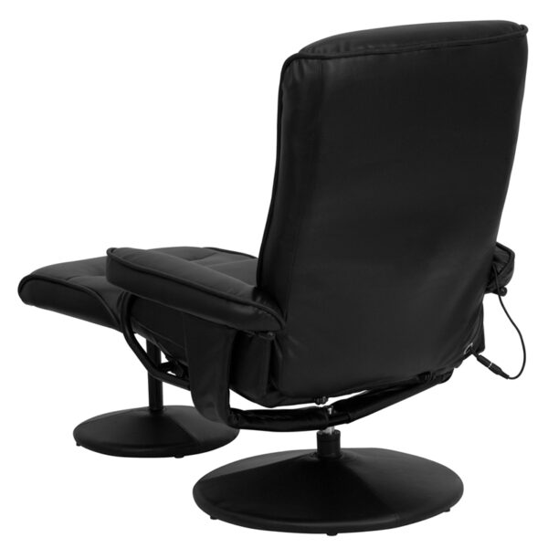 Recliner and Ottoman Set Massage Black Leather Recliner