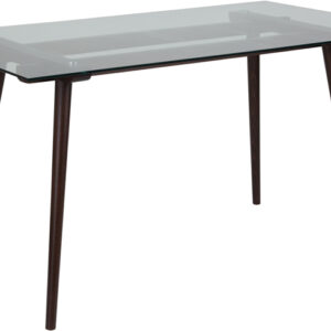 Wholesale Meriden 31.5" x 55" Rectangular Solid Espresso Wood Table with Clear Glass Top