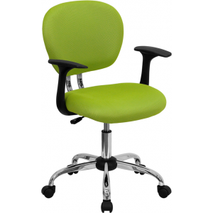 Wholesale Mid-Back Apple Green Mesh Padded Swivel Task Office Chair with Chrome Base and Arms