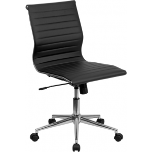 Wholesale Mid-Back Armless Black Ribbed Leather Swivel Conference Office Chair