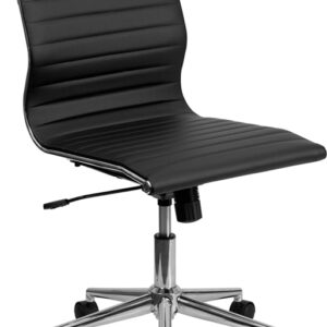 Wholesale Mid-Back Armless Black Ribbed Leather Swivel Conference Office Chair