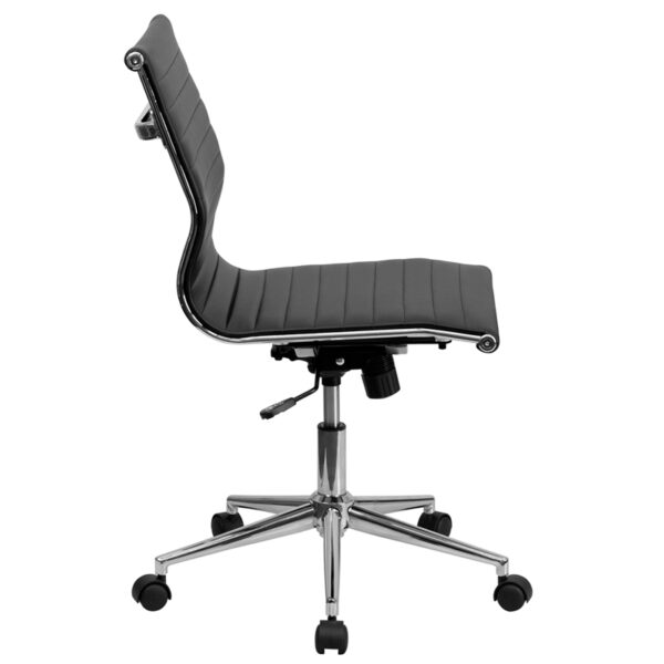 Contemporary Office Chair Black Mid-Back Leather Chair
