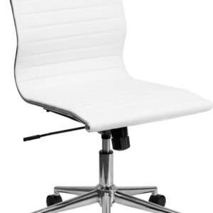 Wholesale Mid-Back Armless White Ribbed Leather Swivel Conference Office Chair