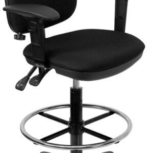 Wholesale Mid-Back Black Fabric Multifunction Ergonomic Drafting Chair with Adjustable Lumbar Support and Adjustable Arms