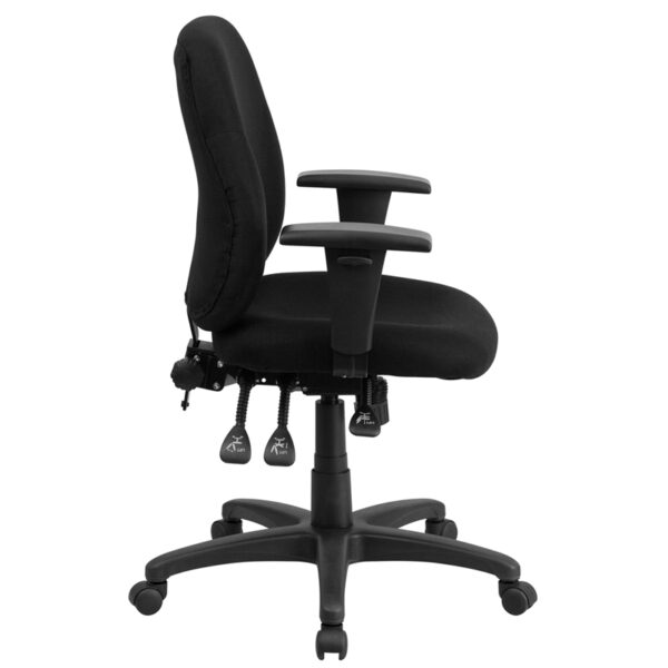 Lowest Price Mid-Back Black Fabric Multifunction Swivel Ergonomic Task Office Chair with Adjustable Arms