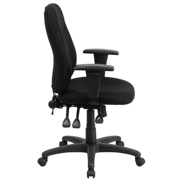 Lowest Price Mid-Back Black Fabric Multifunction Swivel Ergonomic Task Office Chair with Adjustable Arms