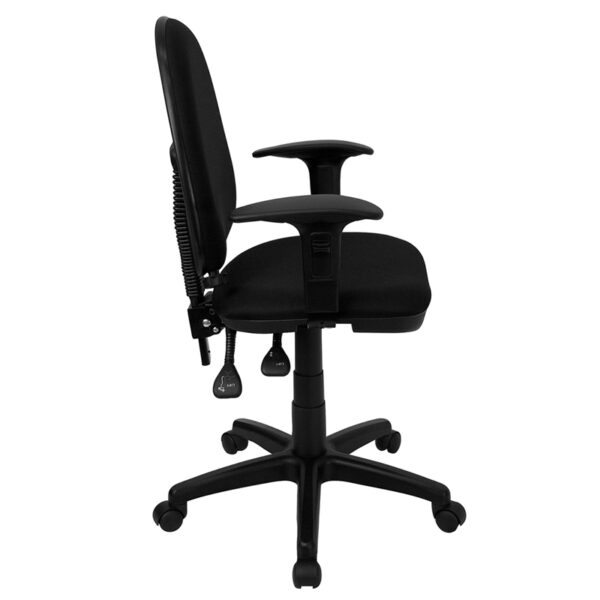 Lowest Price Mid-Back Black Fabric Multifunction Swivel Ergonomic Task Office Chair with Adjustable Lumbar Support & Arms
