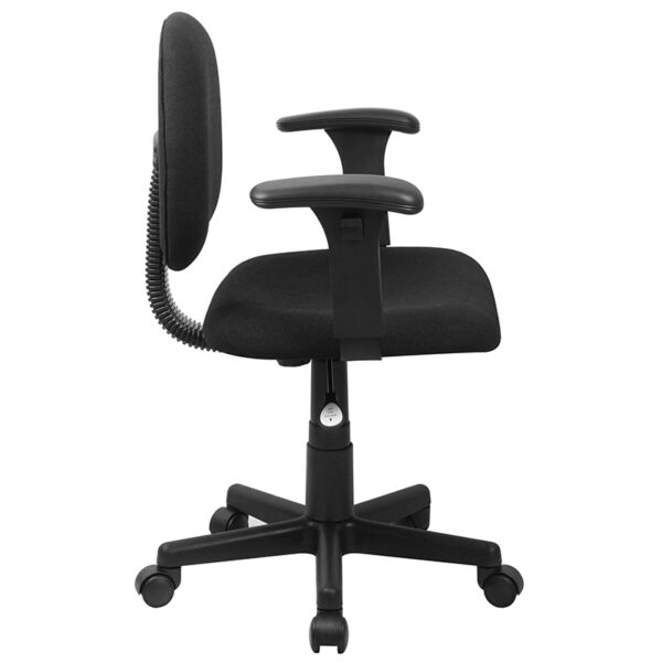 Lowest Price Mid-Back Black Fabric Swivel Task Office Chair with Adjustable Arms
