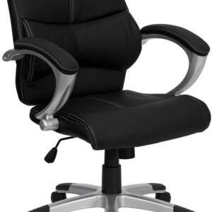 Wholesale Mid-Back Black Leather Contemporary Swivel Manager's Office Chair with Arms