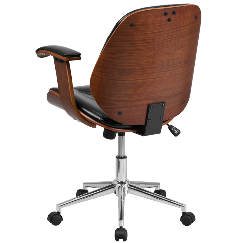 Mid Back Black Leather Executive, Wood Leather Desk Chair