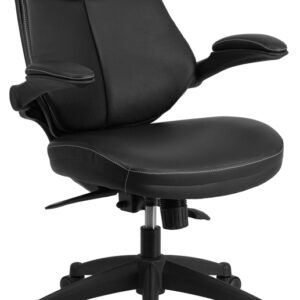 Wholesale Mid-Back Black Leather Executive Swivel Ergonomic Office Chair with Back Angle Adjustment and Flip-Up Arms