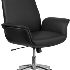 Wholesale Mid-Back Black Leather Executive Swivel Office Chair with Flared Arms