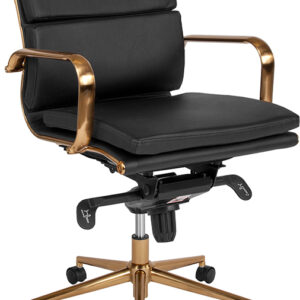 Wholesale Mid-Back Black Leather Executive Swivel Office Chair with Gold Frame