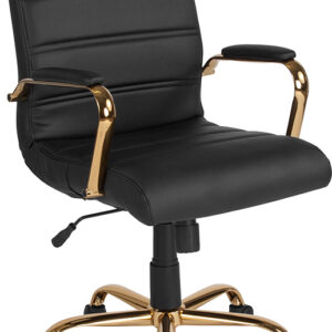 Wholesale Mid-Back Black Leather Executive Swivel Office Chair with Gold Frame and Arms