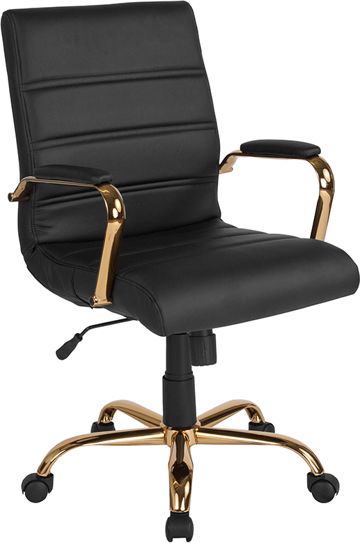 MidBack Black Leather Executive Swivel Office Chair With
