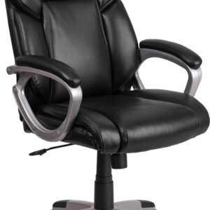 Wholesale Mid-Back Black Leather Executive Swivel Office Chair with Padded Arms