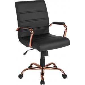 Wholesale Mid-Back Black Leather Executive Swivel Office Chair with Rose Gold Frame and Arms