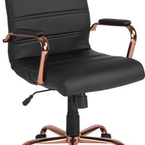Wholesale Mid-Back Black Leather Executive Swivel Office Chair with Rose Gold Frame and Arms