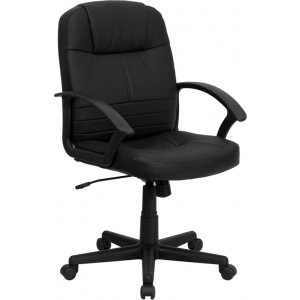 Wholesale Mid-Back Black Leather Executive Swivel Office Chair with Rounded Back and Arms