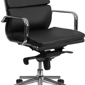 Wholesale Mid-Back Black Leather Executive Swivel Office Chair with Synchro-Tilt Mechanism and Arms