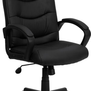 Wholesale Mid-Back Black Leather Executive Swivel Office Chair with Three Line Horizontal Stitch Back and Arms