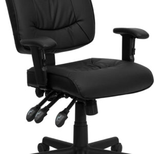 Wholesale Mid-Back Black Leather Multifunction Swivel Ergonomic Task Office Chair with Adjustable Arms
