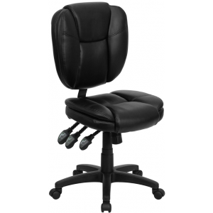 Wholesale Mid-Back Black Leather Multifunction Swivel Ergonomic Task Office Chair with Pillow Top Cushioning