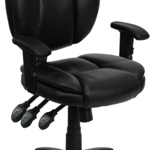 Wholesale Mid-Back Black Leather Multifunction Swivel Ergonomic Task Office Chair with Pillow Top Cushioning and Arms