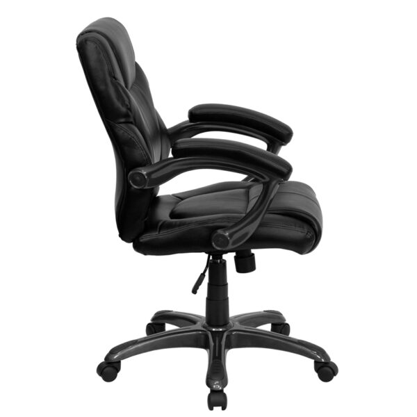 Lowest Price Mid-Back Black Leather Overstuffed Swivel Task Ergonomic Office Chair with Arms
