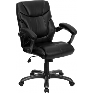 Wholesale Mid-Back Black Leather Overstuffed Swivel Task Ergonomic Office Chair with Arms