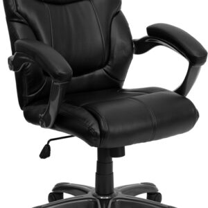 Wholesale Mid-Back Black Leather Overstuffed Swivel Task Ergonomic Office Chair with Arms