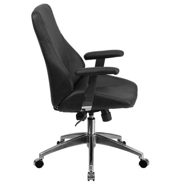 Lowest Price Mid-Back Black Leather Smooth Upholstered Executive Swivel Office Chair with Arms