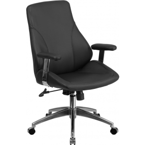 Wholesale Mid-Back Black Leather Smooth Upholstered Executive Swivel Office Chair with Arms