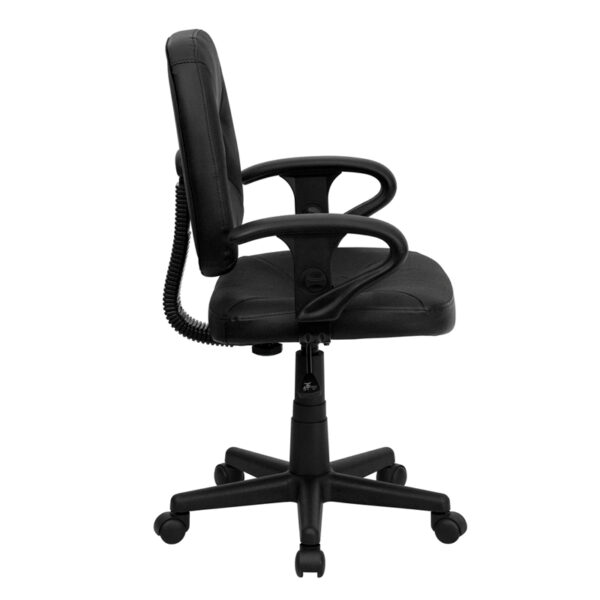 Lowest Price Mid-Back Black Leather Swivel Ergonomic Task Office Chair with Adjustable Arms